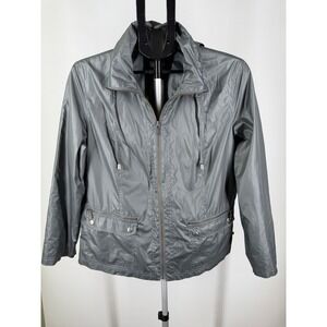 Zenergy by Chicos Grey Metallic Full Zip Hooded Windbreaker Jacket Womens Size 2